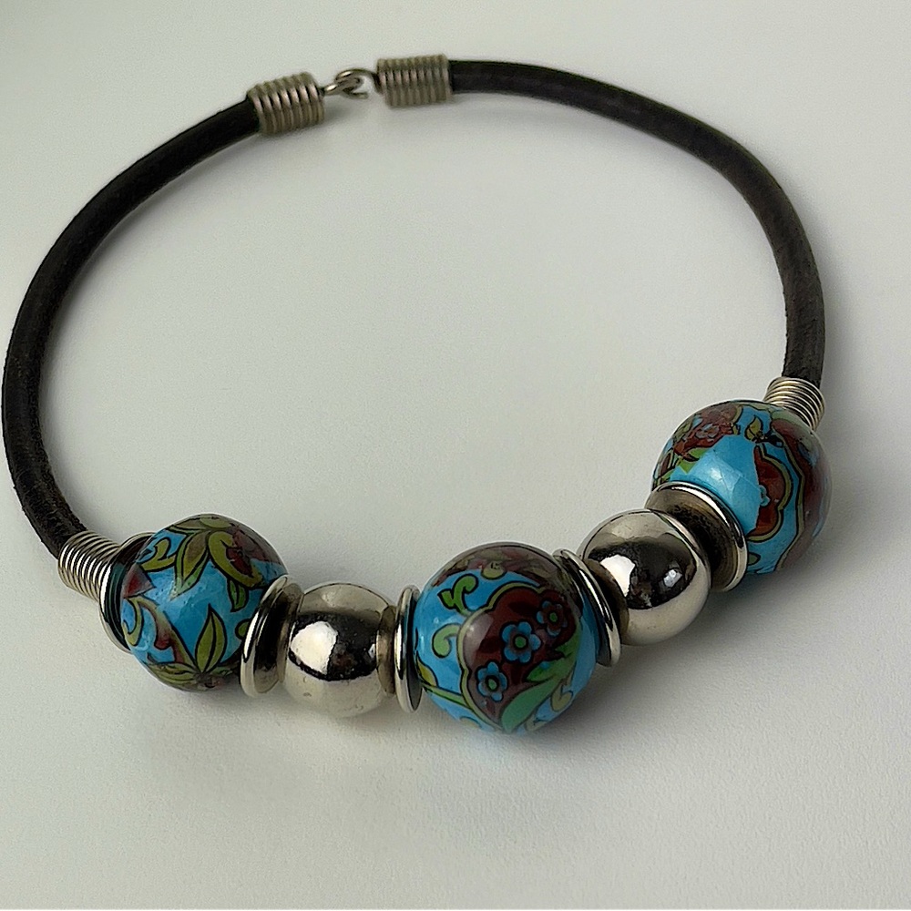 Vintage 15" Chunky bead floral stainless necklace